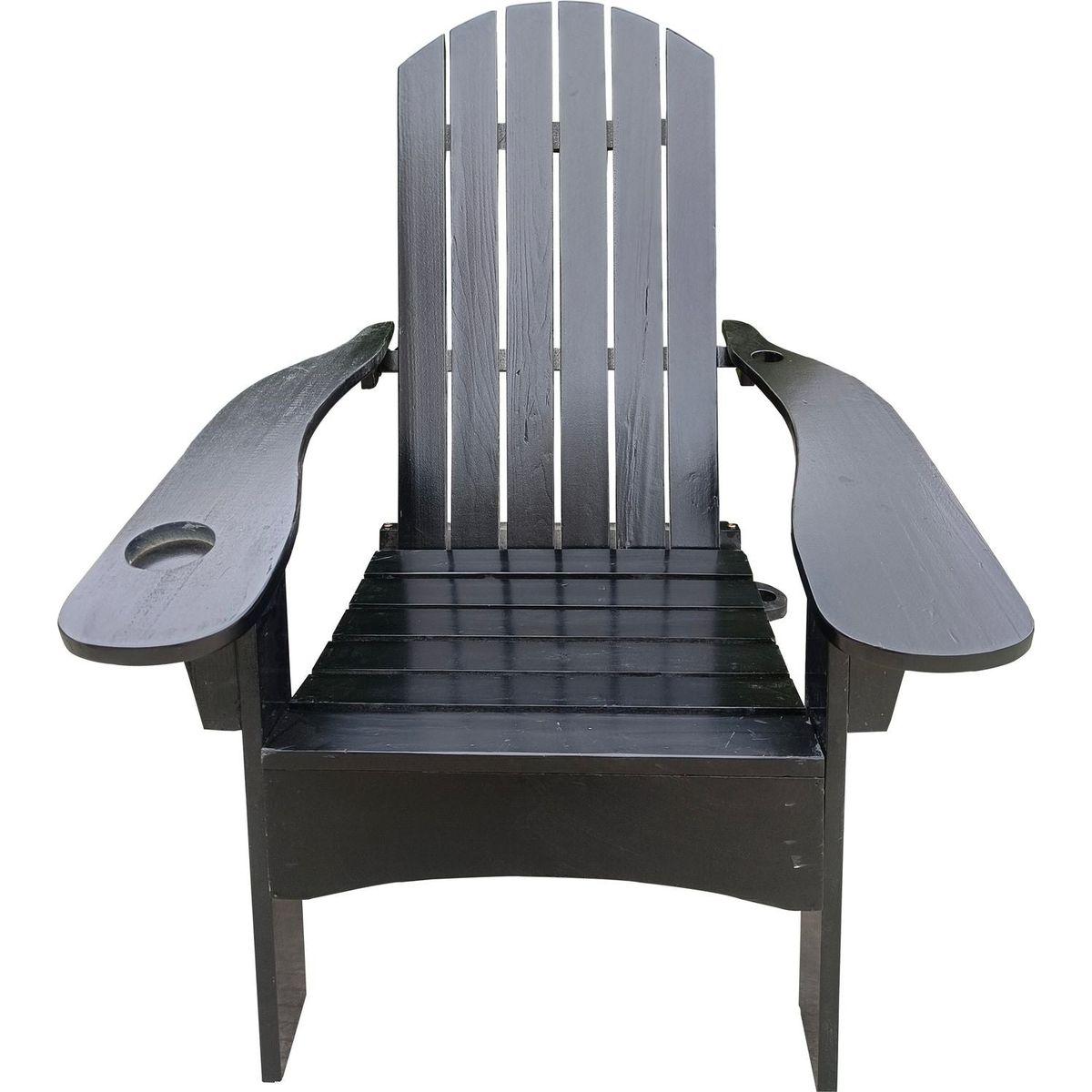 Outdoor or indoor Wood Adirondack chair with an hole to hold umbrella on the arm, Black