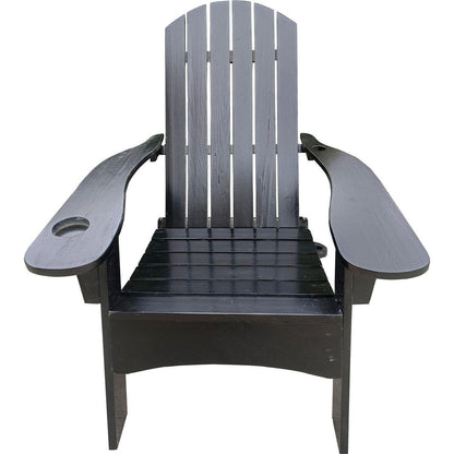 Outdoor or indoor Wood Adirondack chair with an hole to hold umbrella on the arm, Black