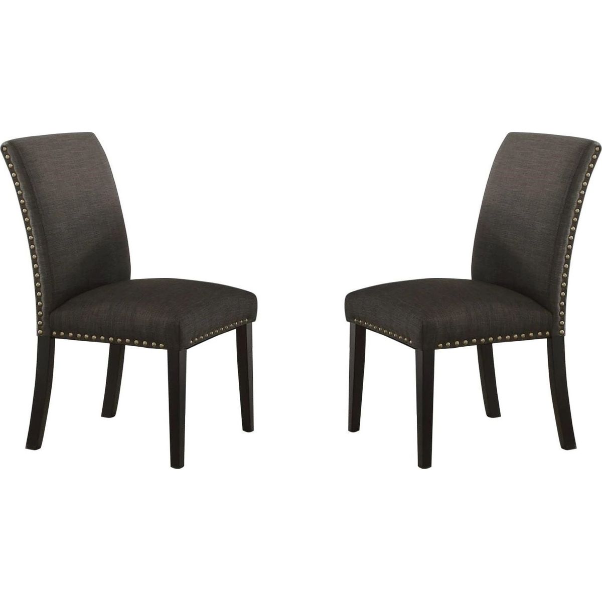 Dining Room Chairs Ash Black Polyfiber Nail heads Parson Style Set of 2 Side Chairs Dining Room Furniture