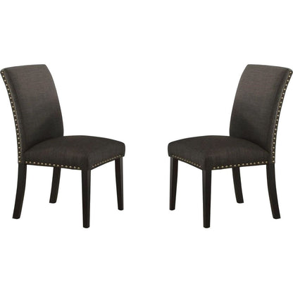 Dining Room Chairs Ash Black Polyfiber Nail heads Parson Style Set of 2 Side Chairs Dining Room Furniture