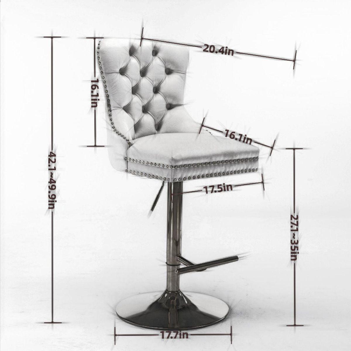 Thick Golden Swivel Velvet Barstools Adjusatble Seat Height from 25-33 Inch, Modern Upholstered Bar Stools with Backs Comfortable Tufted for Home Pub and Kitchen Island (Gray, Set of 2)