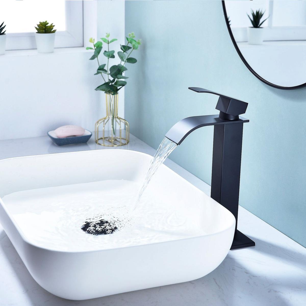 Waterfall Spout Bathroom Faucet, Single Handle Bathroom Vanity Sink Faucet