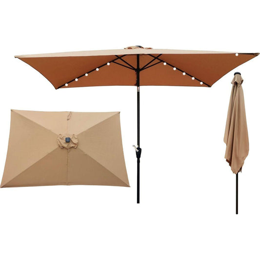 10 x 6.5t Rectangular Patio Solar LED Lighted Outdoor Market Umbrellas with Crank & Push Button Tilt for Garden Shade Outside Swimming Pool - Streamdale Furniture