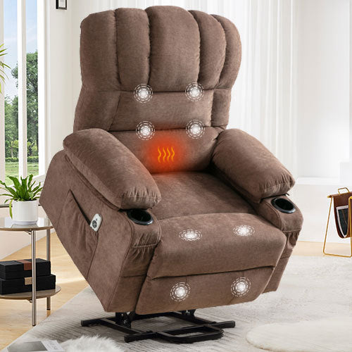 Power Lift Recliner Chair Recliners for Elderly with Heat and Massage Recliner Chair for Living Room with Infinite Position and Side Pocket,USB Charge Port.BROWN