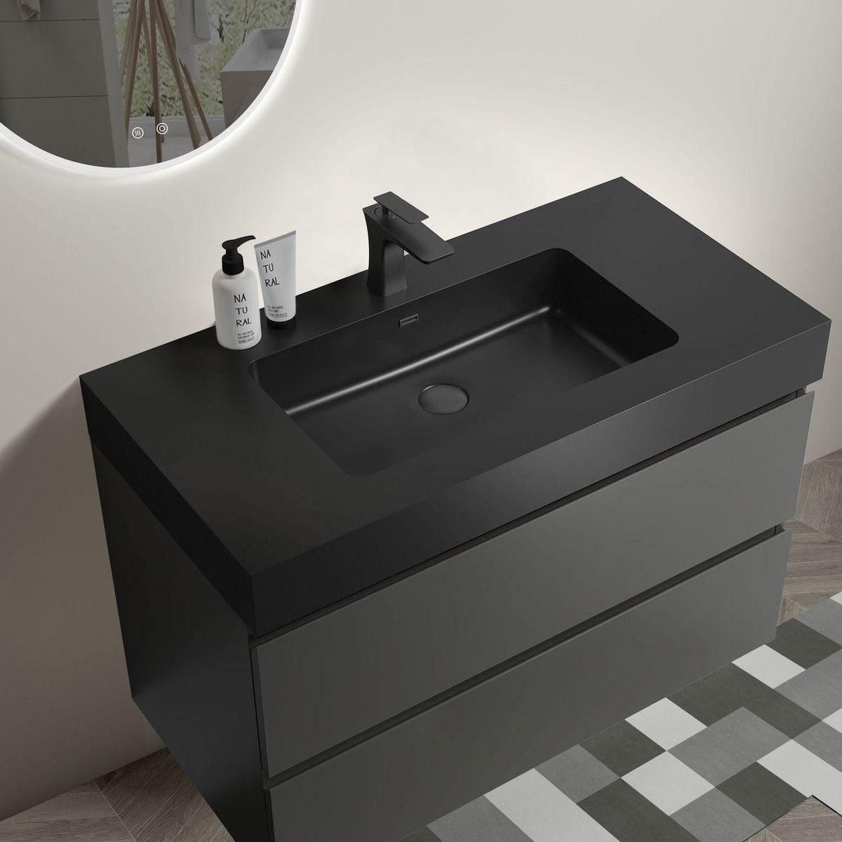 Alice 36" Gray Bathroom Vanity with Sink, Large Storage Wall Mounted Floating Bathroom Vanity for Modern Bathroom, One-Piece Black Sink Basin without Drain and Faucet