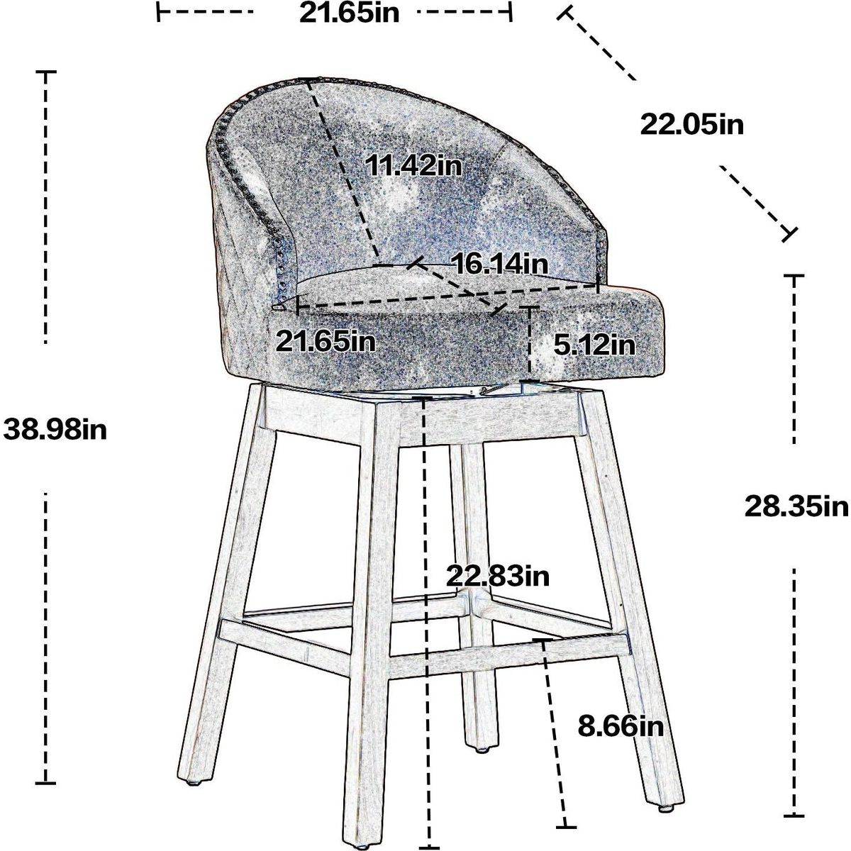 Bar Stools Set of 2 Counter Height Chairs with Footrest for Kitchen, Dining Room And 360 Degree Swivel