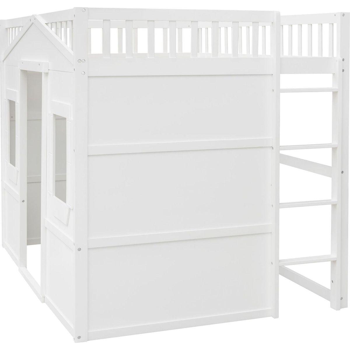 Full Size House Loft Bed With Ladder-White