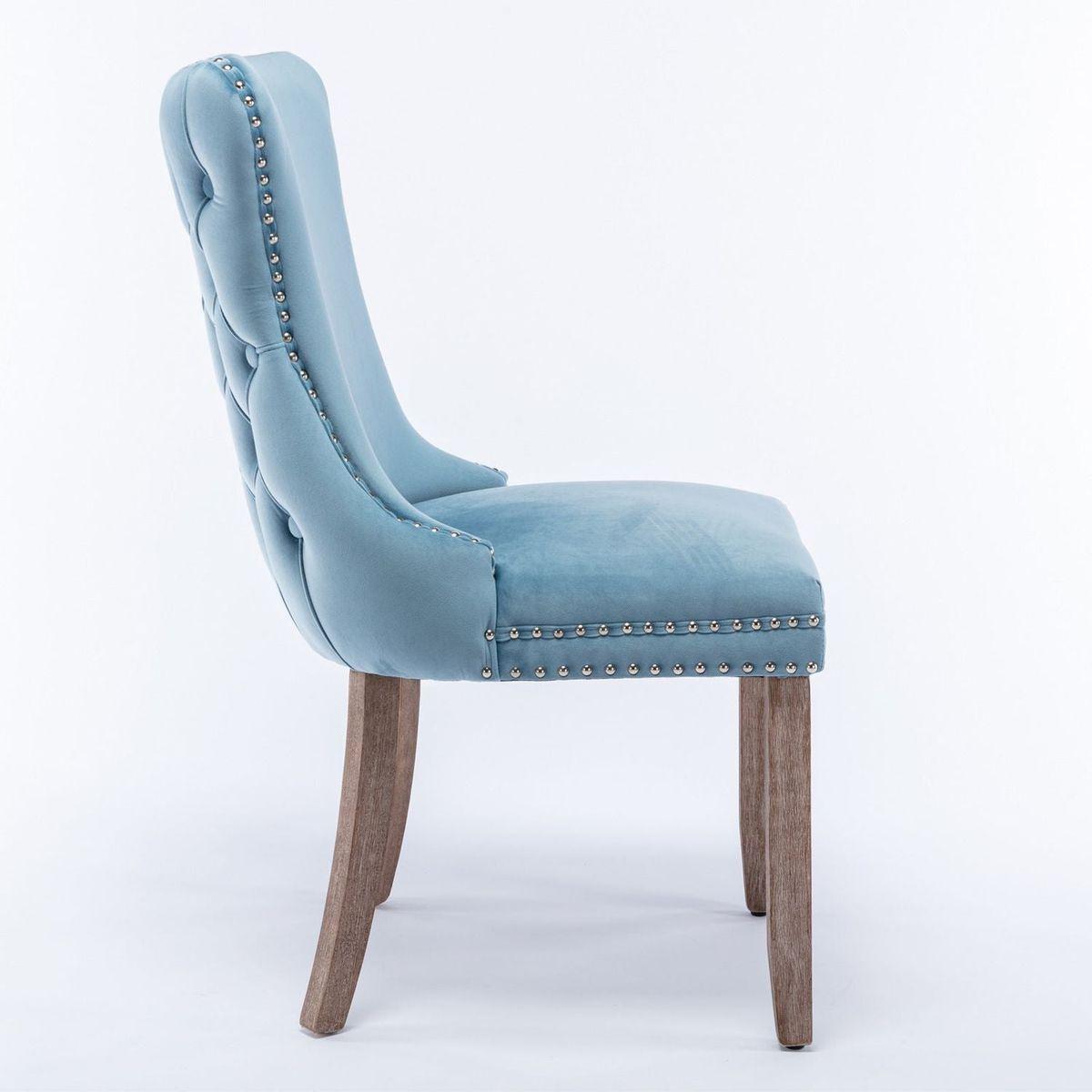 Upholstered Wing-Back Dining Chair with Backstitching Nailhead Trim and Solid Wood Legs, Set of 2, Light Blue, 8809LB, KD