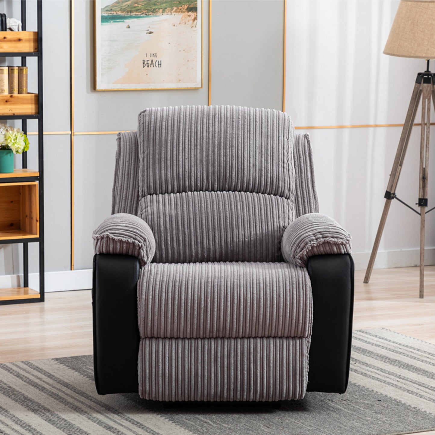 Grey Fabric Recliner Chair Theater Single Recliner Thick Seat and Backrest, suitable for living room, side bags Electric sofa chair, electric remote control.The angle can adjust freely