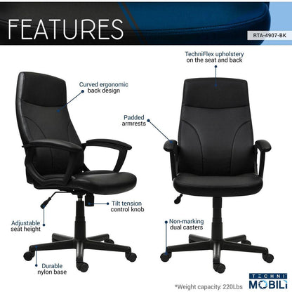 Medium Back Executive Office Chair, Black