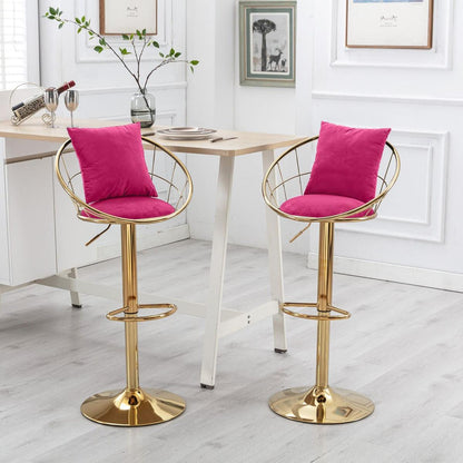 Rose Red velvet bar chair, pure gold plated, unique design60 degree rotation, adjustable heightuitable for dining room and baret of 2