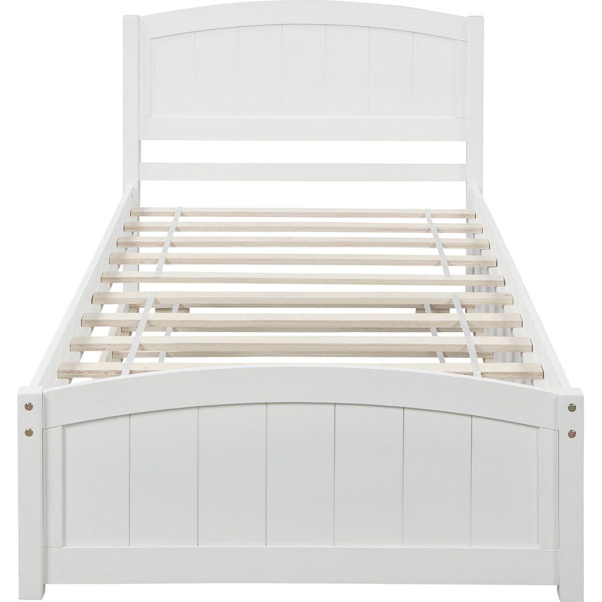 Twin size Platform Bed with Trundle, White - Streamdale Furniture