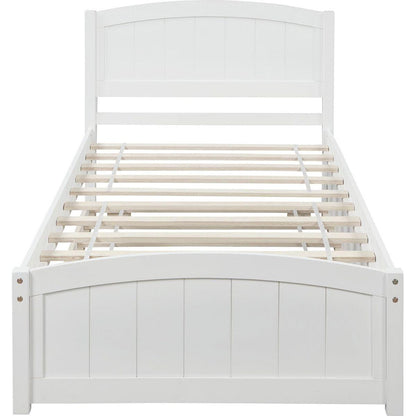 Twin size Platform Bed with Trundle, White - Streamdale Furniture