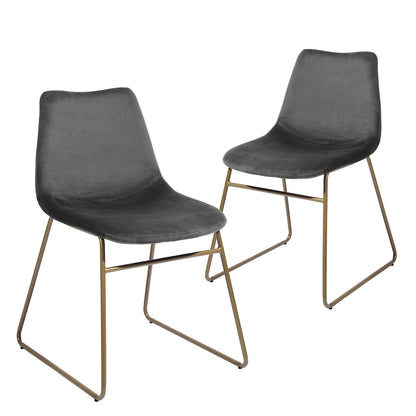 Modern Dining Chairs Set of 2, Velvet Upholstered Side Chairs with Golden Metal Legs for Dining Room Furniture, Grey