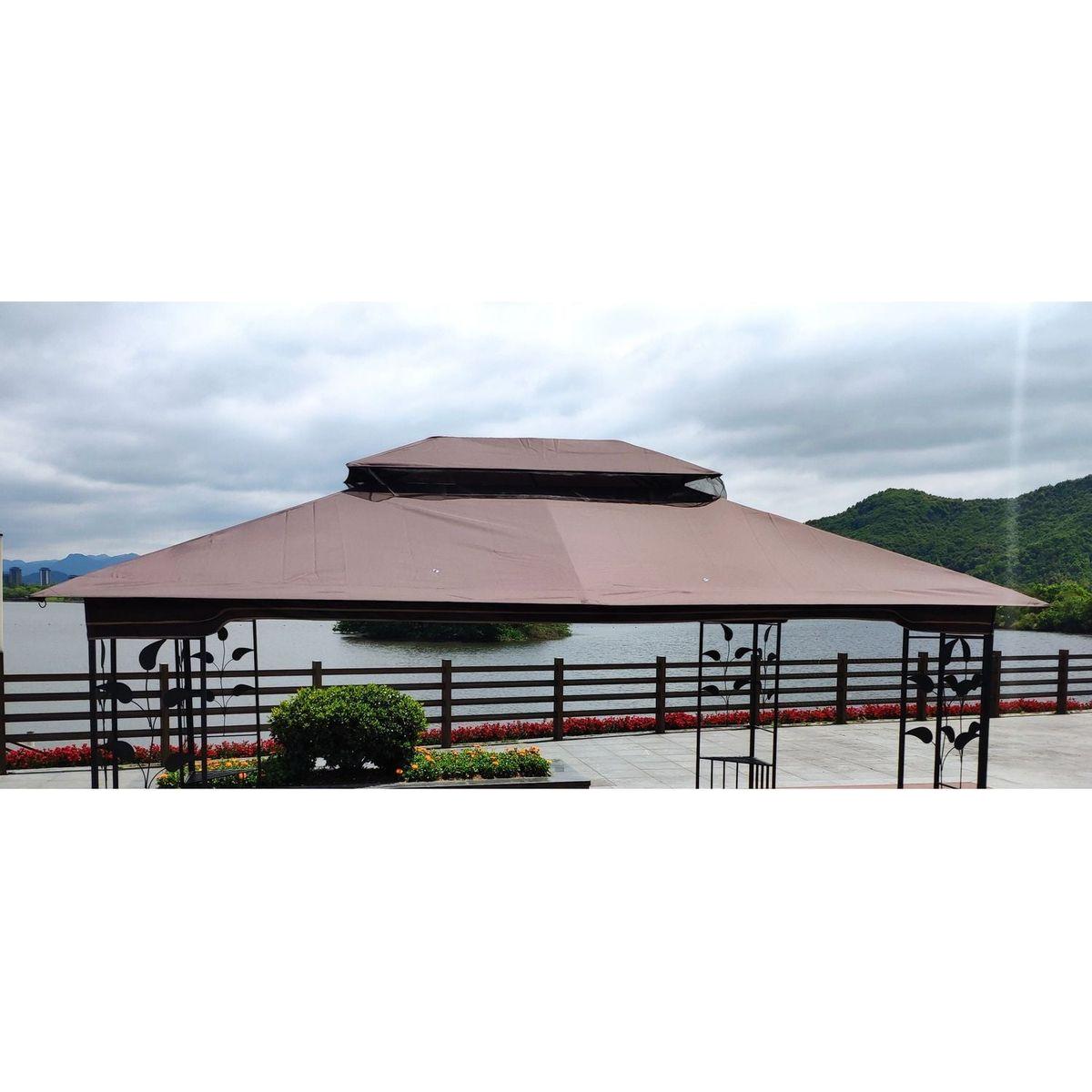 13x10 Ft Patio Double Roof Gazebo Replacement Canopy Top Fabric,Brown