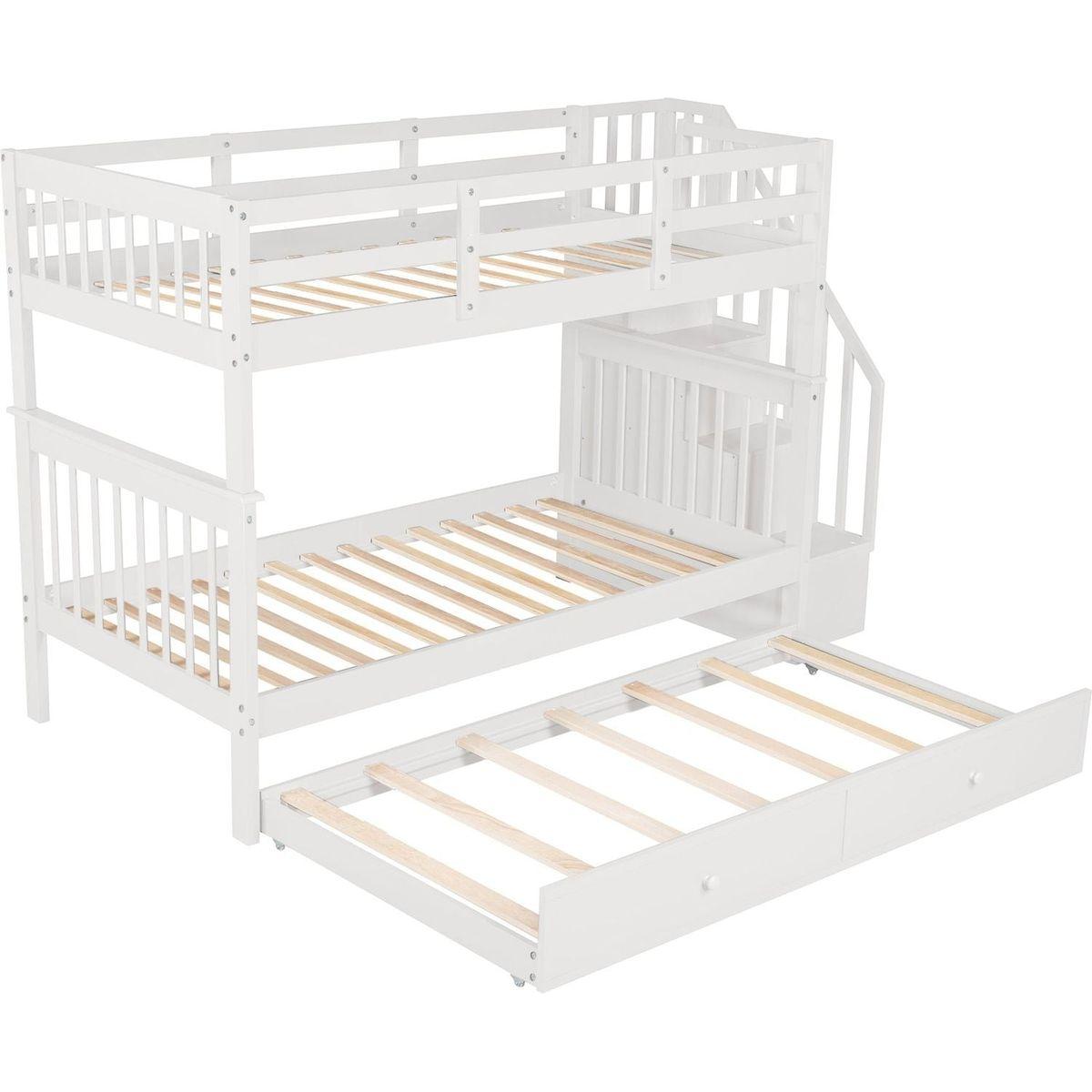 Stairway Twin-Over-Twin Bunk Bed with Twin size Trundle for Bedroom, Dorm, Adults, White () - Streamdale Furniture