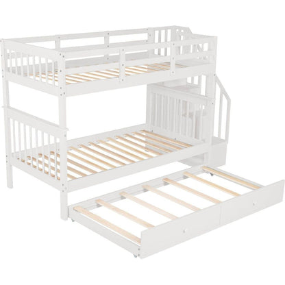 Stairway Twin-Over-Twin Bunk Bed with Twin size Trundle for Bedroom, Dorm, Adults, White () - Streamdale Furniture