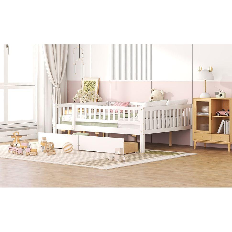 Full Size Daybed Wood Bed with Two Drawers, White - Streamdale Furniture