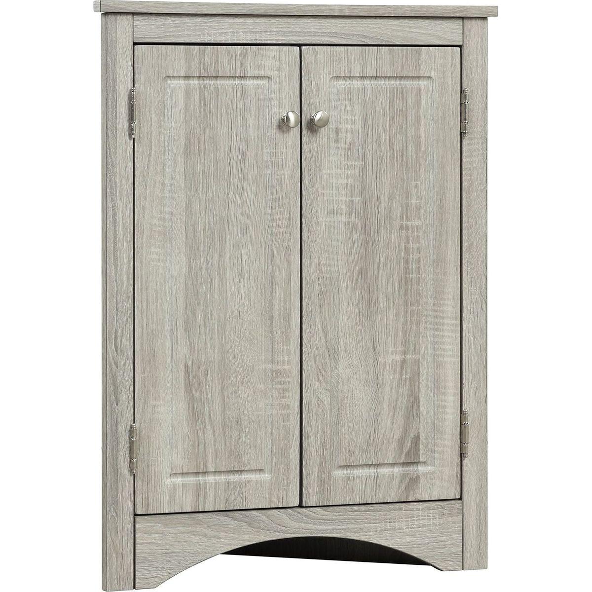 Oak Triangle Bathroom Storage Cabinet with Adjustable Shelves, Freestanding Floor Cabinet for Home Kitchen