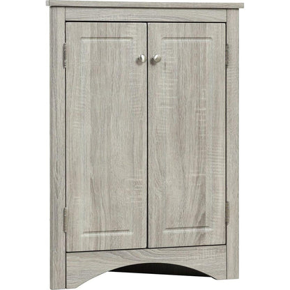 Oak Triangle Bathroom Storage Cabinet with Adjustable Shelves, Freestanding Floor Cabinet for Home Kitchen