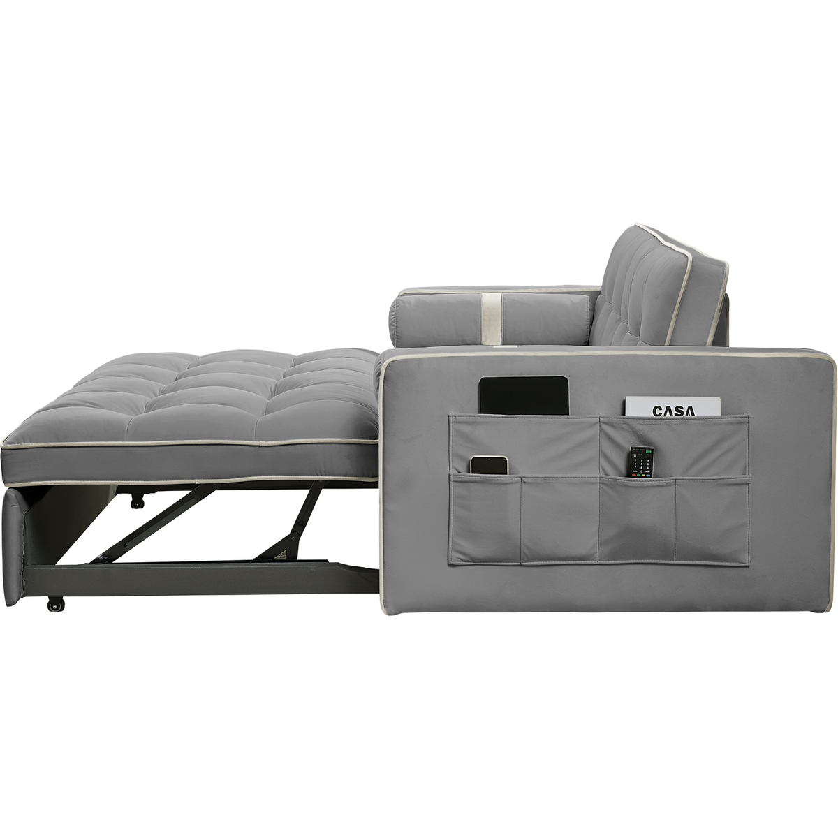 Modern 55.5" Pull Out Sleep Sofa Bed 2 Seater Loveseats Sofa Couch with side pockets, Adjustable Backrest and Lumbar Pillows for Apartment Office Living Room