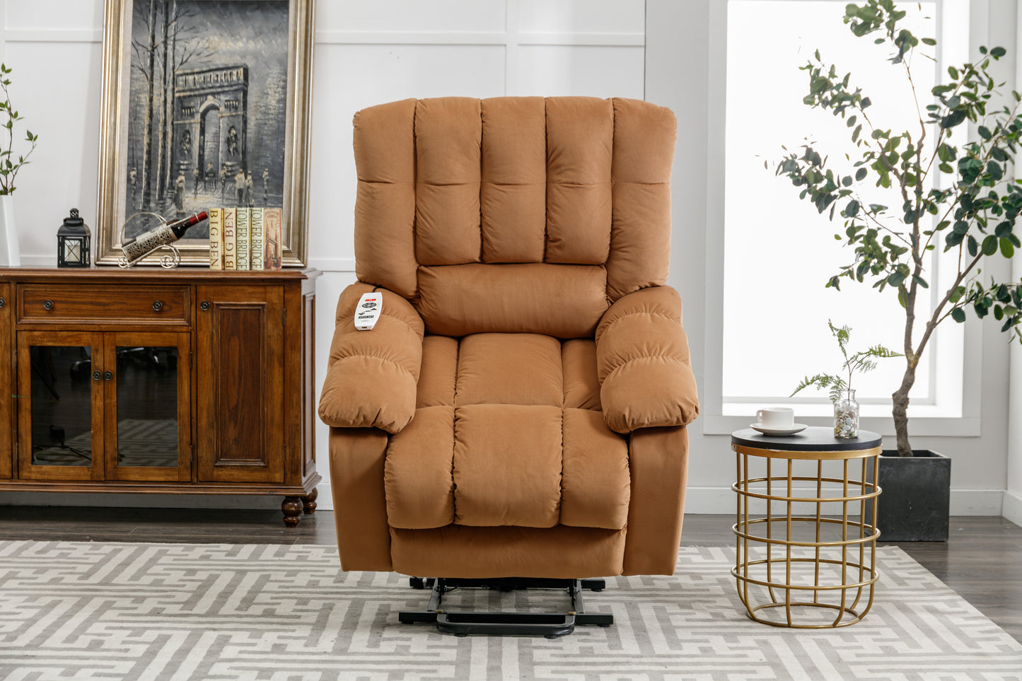 Massage Recliner Chair Electric Power Lift Recliner Chairs with Heat, Vibration, Side Pocket for Living Room, Bedroom, Light Brown