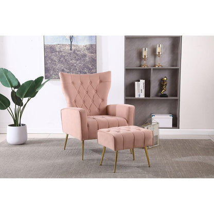 Modern Accent Chair with Ottoman, Comfy Armchair for Living Room, Bedroom, Apartment, Office (Pink)