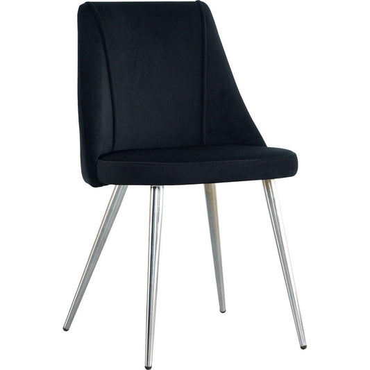 Modern simple velvet black dining chair home bedroom stool back dressing chair student desk chair chrome metal legs(set of 4)