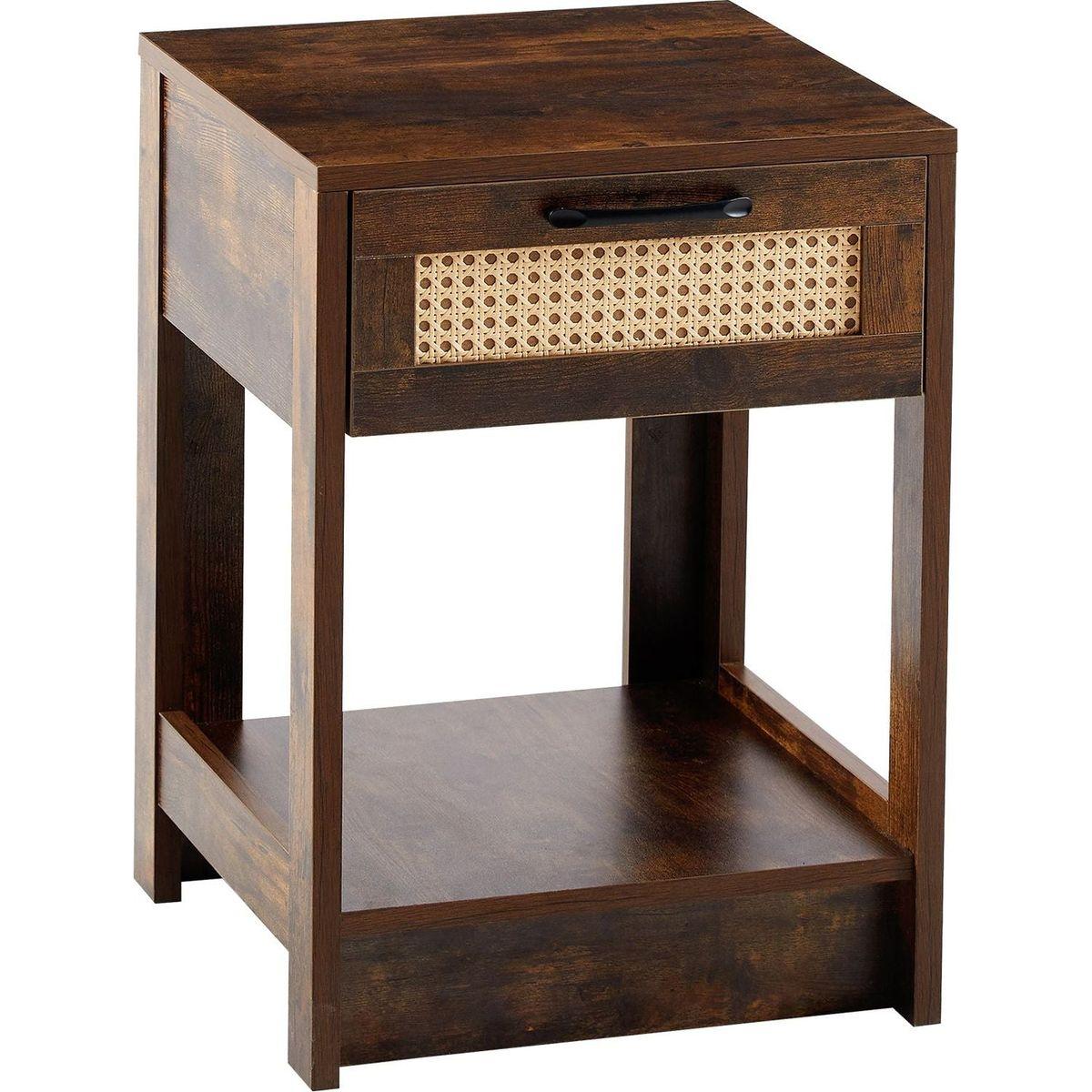 15.75" Rattan End table with drawer, Modern nightstand, side table for living roon, bedroom, Rustic Brown