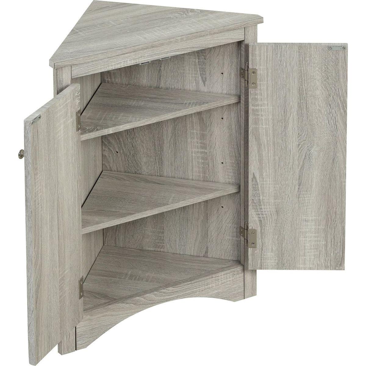 Oak Triangle Bathroom Storage Cabinet with Adjustable Shelves, Freestanding Floor Cabinet for Home Kitchen