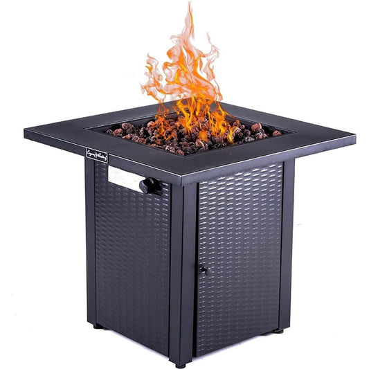 28in Outdoor Propane Fire Pit Table, 50,000BTU, Outside Gas Dining Fire Table with Lid, Rattan & Wicker-Look, Lava Stone, ETL Certification, with Adjustable Flame Apply to Garden Patio Backyard