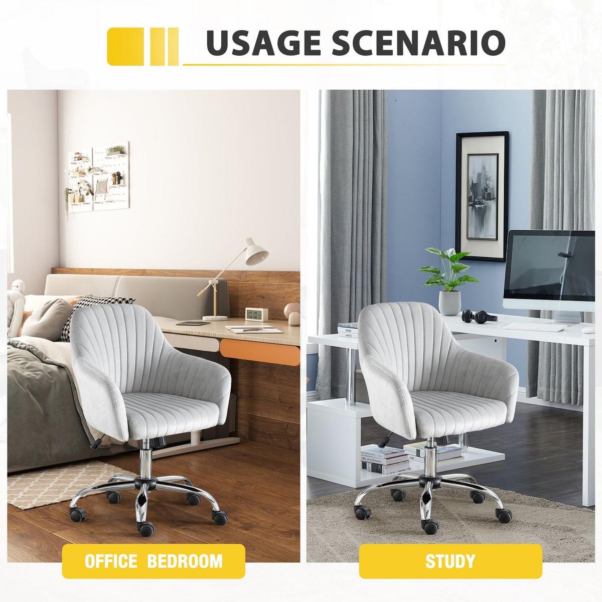 Accent chair Modern home office leisure chair with adjustable velvet height and adjustable casters (LIGHTGRAY)