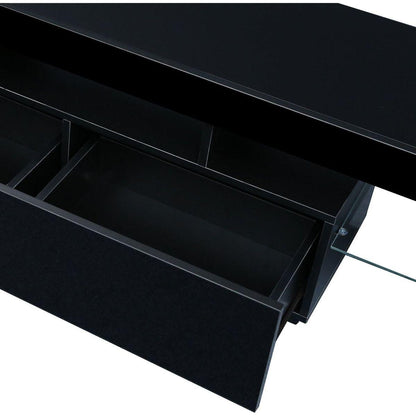 Modern Black TV Stand, 20 Colors LED TV Stand w/Remote Control Lights