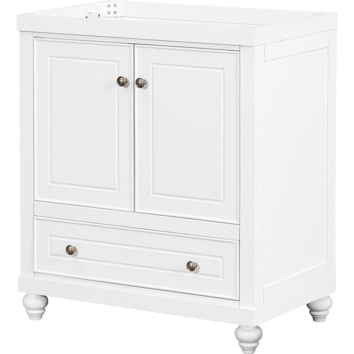 30" Bathroom Vanity without Sink, Base Only, Cabinet with Doors and Drawer, Solid Frame and MDF Board, White