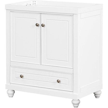 30" Bathroom Vanity without Sink, Base Only, Cabinet with Doors and Drawer, Solid Frame and MDF Board, White