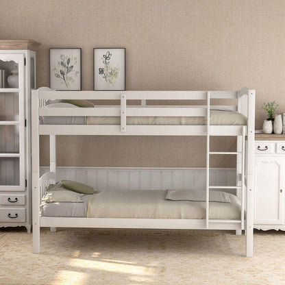 Twin Over Twin Bunk Bed with Ladder, White - Streamdale Furniture