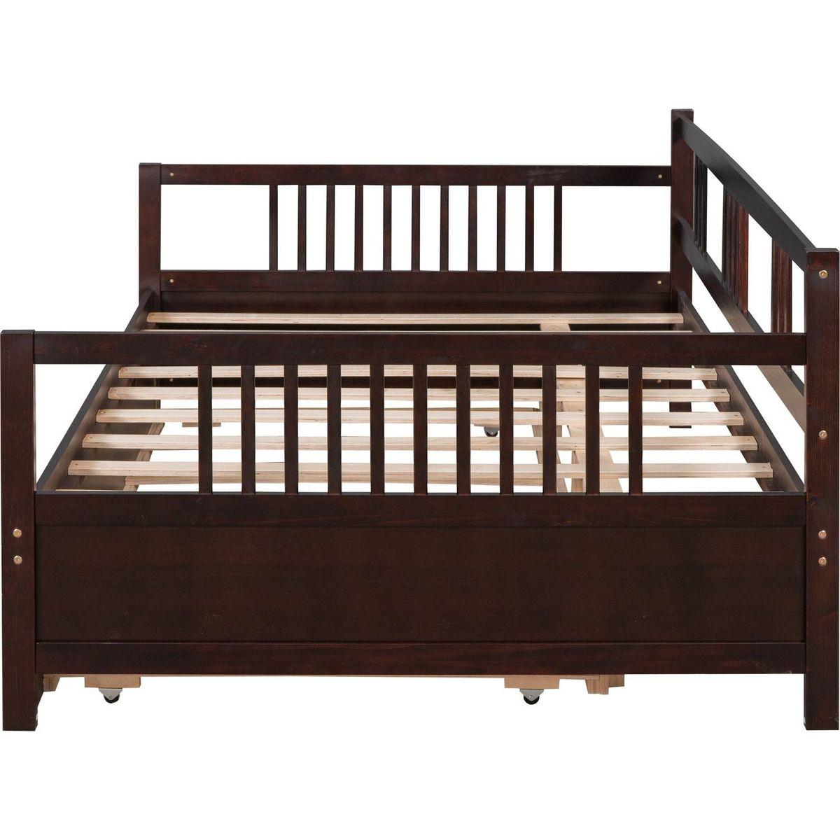 Full Size Daybed Wood Bed with Twin Size Trundle, Espresso - Streamdale Furniture