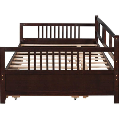 Full Size Daybed Wood Bed with Twin Size Trundle, Espresso - Streamdale Furniture