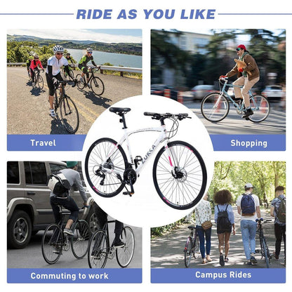 24 Speed Hybrid bike Disc Brake 700C Road Bike For men women's City Bicycle