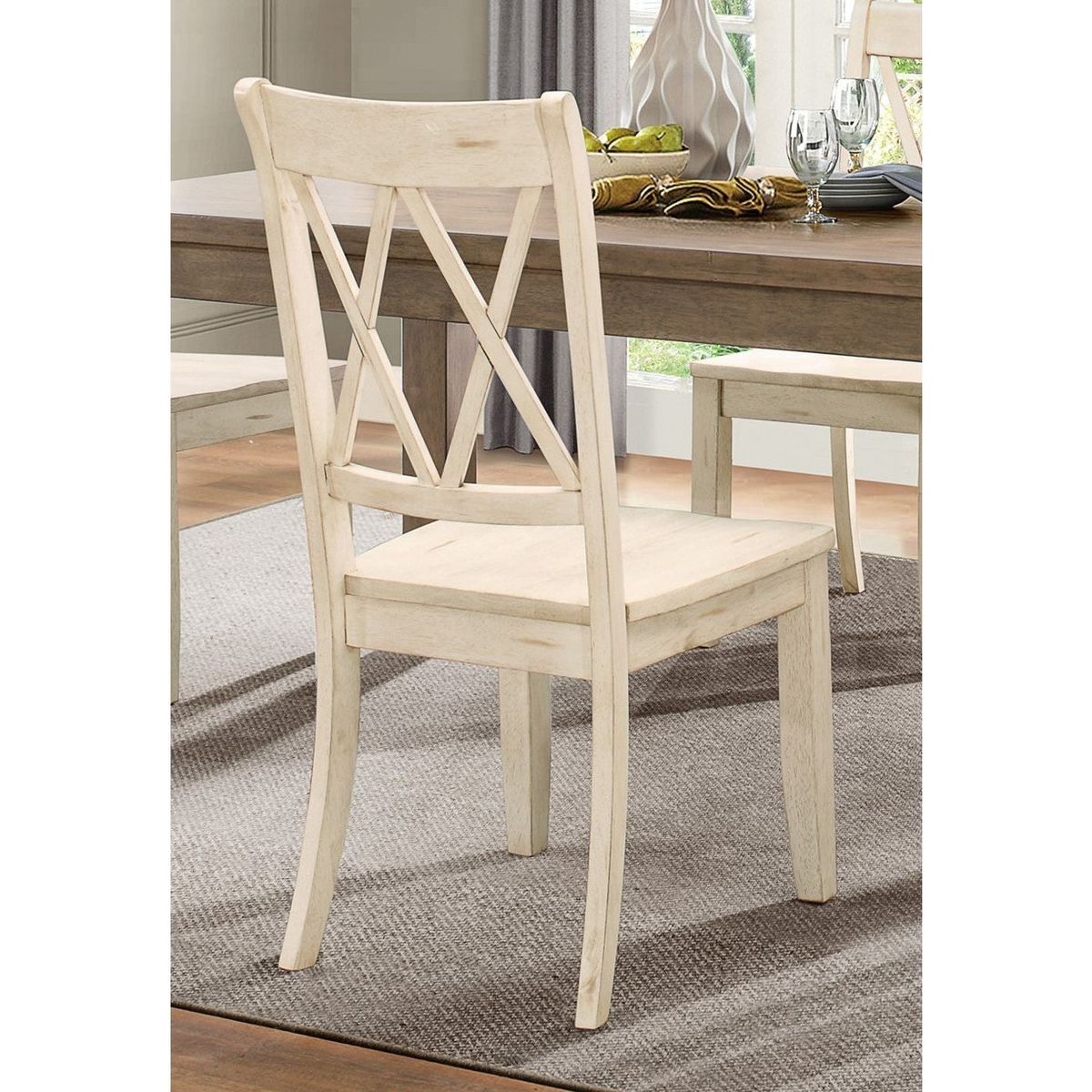 Casual White Finish Chairs Set of 2 Pine Veneer Transitional Double-X Back Design Dining Room Chairs