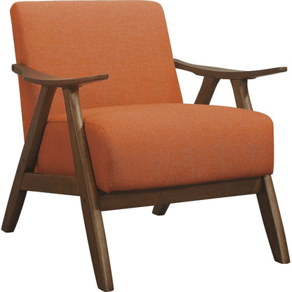 Modern Home Furniture Orange Color Fabric Upholstered 1pc Accent Chair Cushion Back and Seat Walnut Finish Solid Rubber Wood Furniture