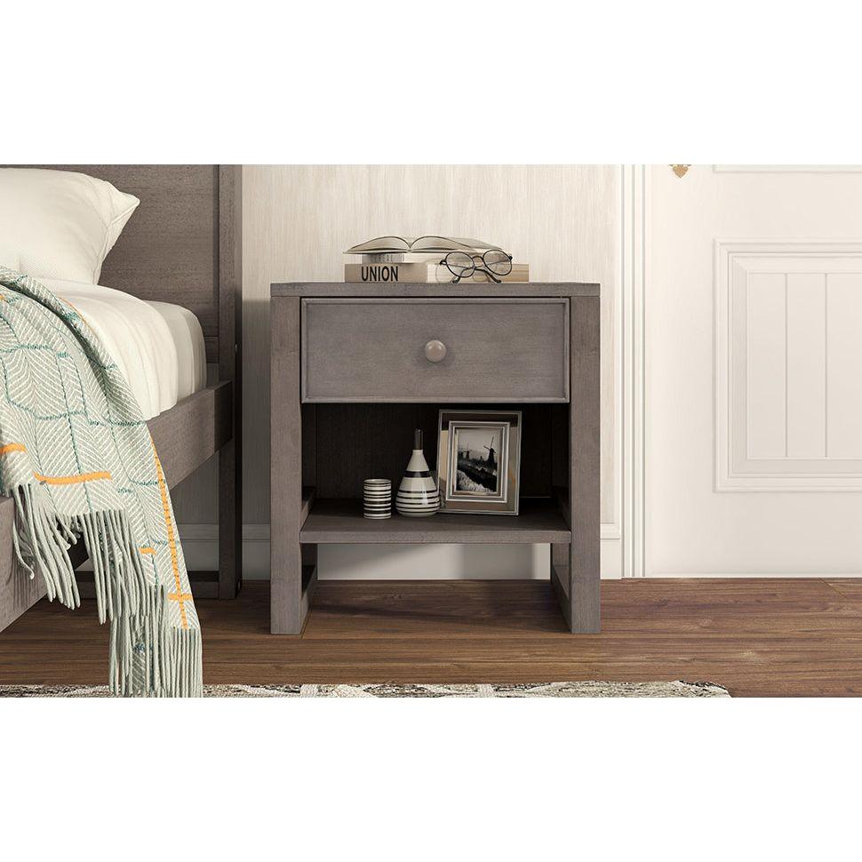 Wooden Nightstand with a Drawer and an Open Storage, End Table for Bedroom, Anitque Gray