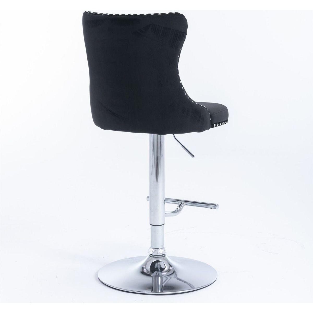 Swivel Velvet Barstools Adjusatble Seat Height from 25-33 Inch, Modern Upholstered Chrome base Bar Stools with Backs Comfortable Tufted for Home Pub and Kitchen Islandlack, Set of 2) - Streamdale Furniture