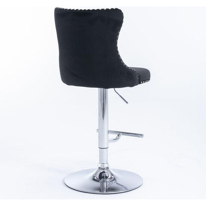 Swivel Velvet Barstools Adjusatble Seat Height from 25-33 Inch, Modern Upholstered Chrome base Bar Stools with Backs Comfortable Tufted for Home Pub and Kitchen Islandlack, Set of 2) - Streamdale Furniture