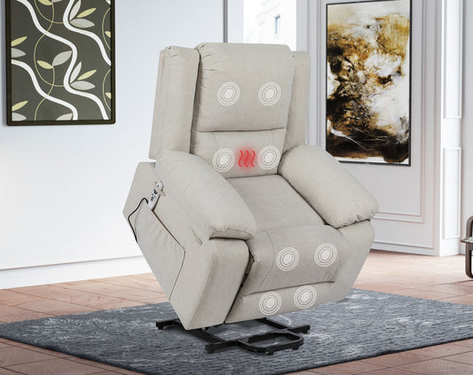 Electric Power Recliner Chair With Massage For Elderly, Remote Control Multi-function Lifting, Timing, Cushion Heating Chair With Side Pocket Beige