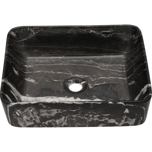 19"x15" Black and Gray Marble Pattern Ceramic Rectangular Vessel Bathroom Sink