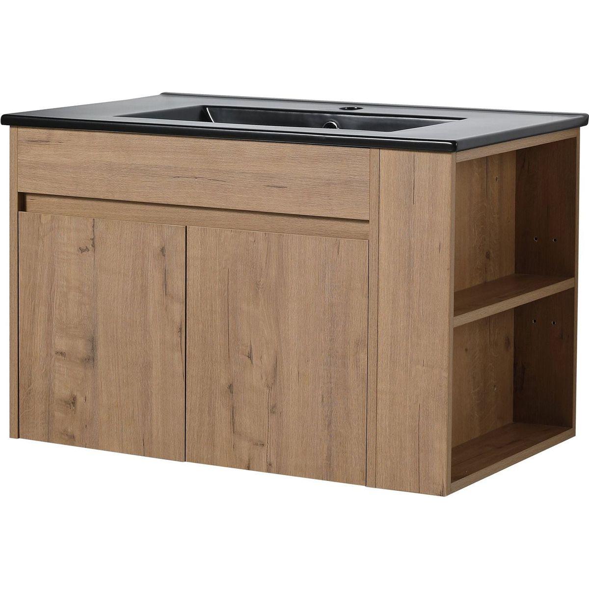 30 Inch Bathroom Vanity With Black Ceramic Basin and Adjust Open Shelf (KD-PACKING)
