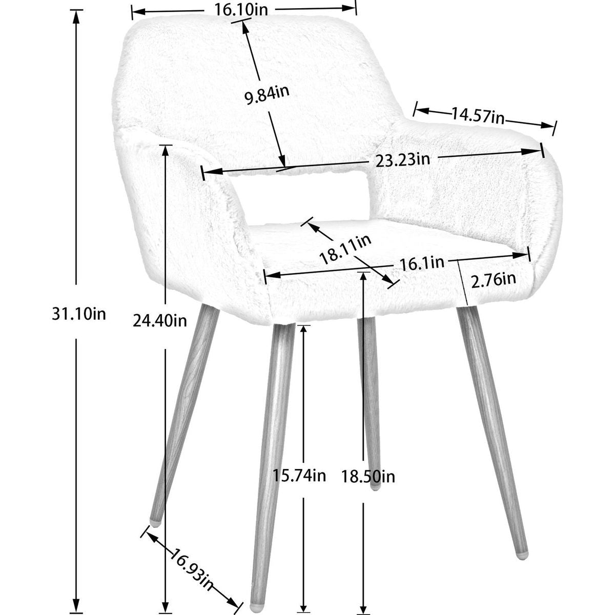 Dining Chairs with Faux Fur, Mid Century Side Chairs with Solid Painting Steel Leg for Dining Room