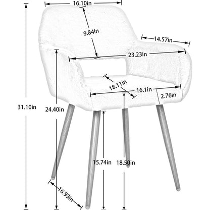 Dining Chairs with Faux Fur, Mid Century Side Chairs with Solid Painting Steel Leg for Dining Room