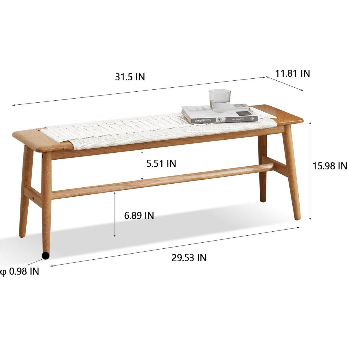 Design Natural Oak Wood Dining Bench Bed Bench for Dining Room, Bedroom, Bathroom (White) - Streamdale Furniture